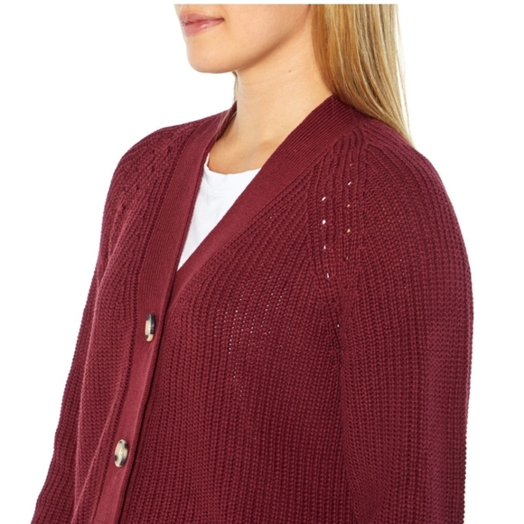 Gap Casual Cardigan Burgundy Button Up  Cardigan Long Sleeve Loose Knit - Picture 6 of 14